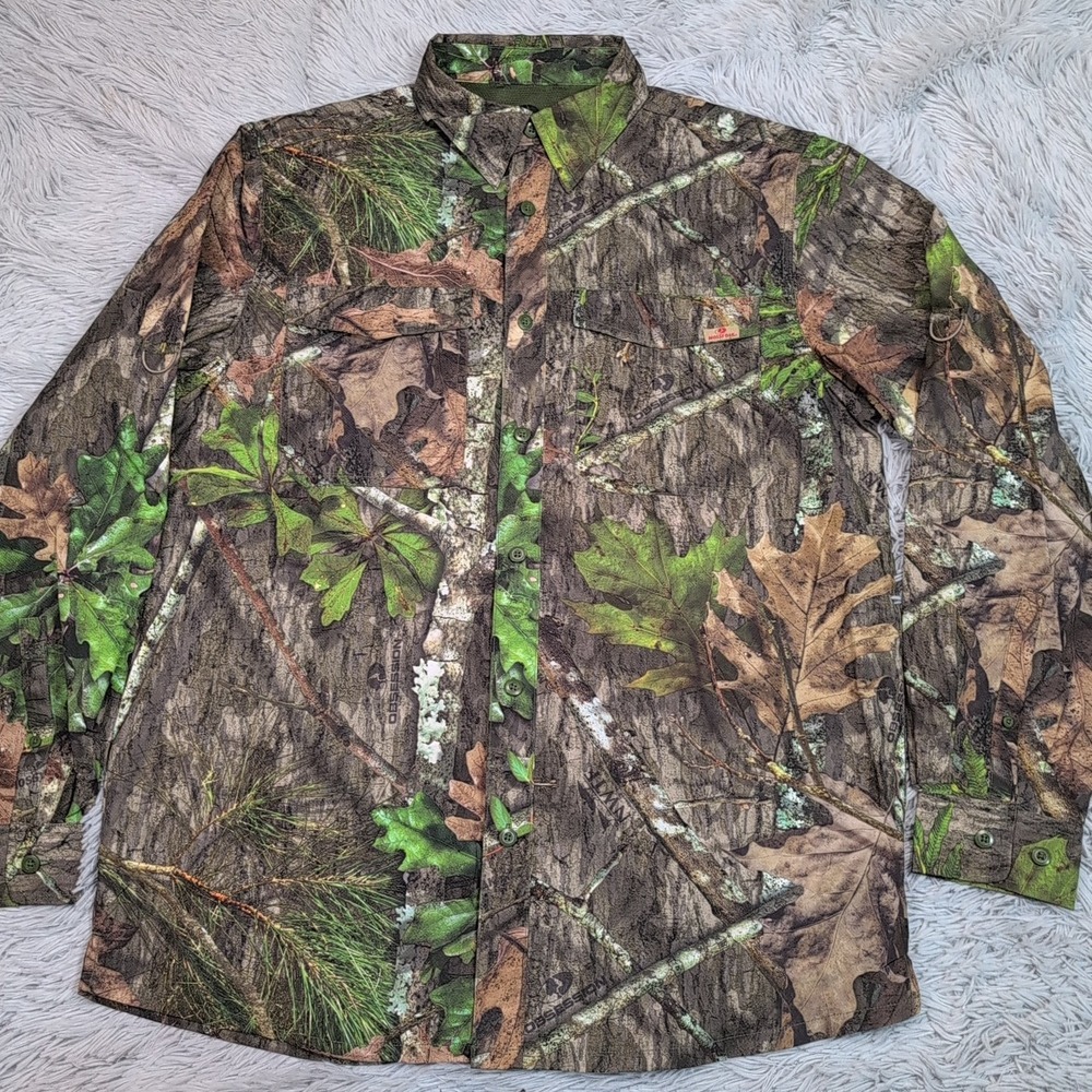 Mossy Oak Shirt Mens M Green Camo Obsession Hunting Vented Lightweight